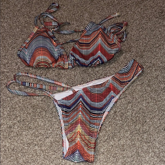 None Other - Colorful Patterned String Bikini Set Not Sure of Brand Transparent Tag